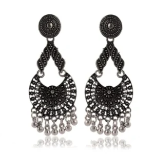Women's Traditional Silver AZ838-OXidised Chandbali Ethnic Design Jhumka/Jhumki Earrings for Women
