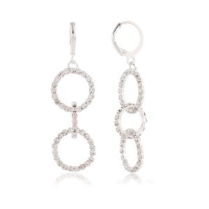 Women's Silver Circle Long Three Rhinestone Unique Western Earrings for Women Party Wear